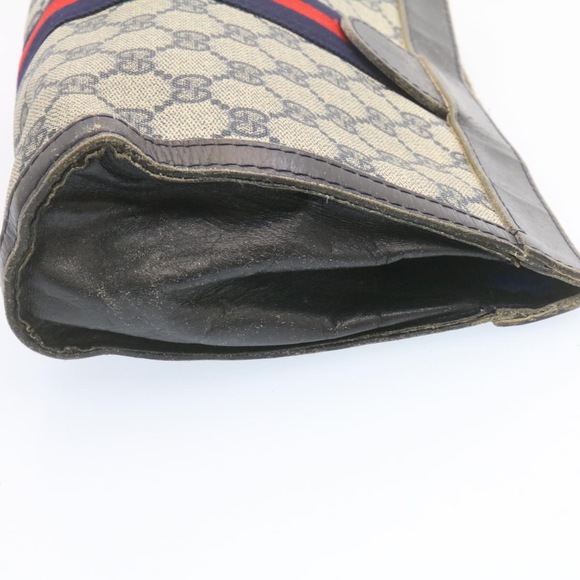 GUCCI Sherry Line GG Canvas Clutch Bag Navy Red Auth ai590 - Picture 6 of 16
